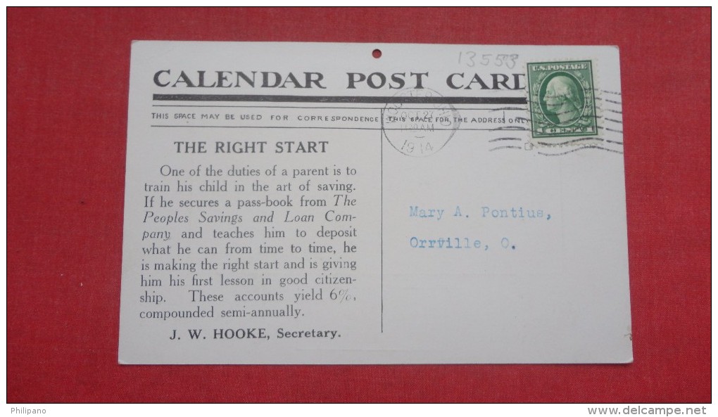 November 1914 Calendar Postcard  Peoples Savings Wooster  Ohio>   >=====  =2148 - Otros & Sin Clasificación