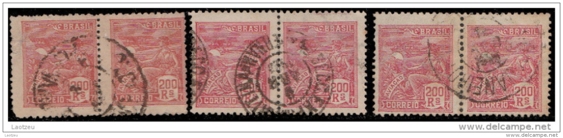 Brésil 1920. ~ YT 174 Paire Par 3 - 200 R. Aviation - Gebruikt