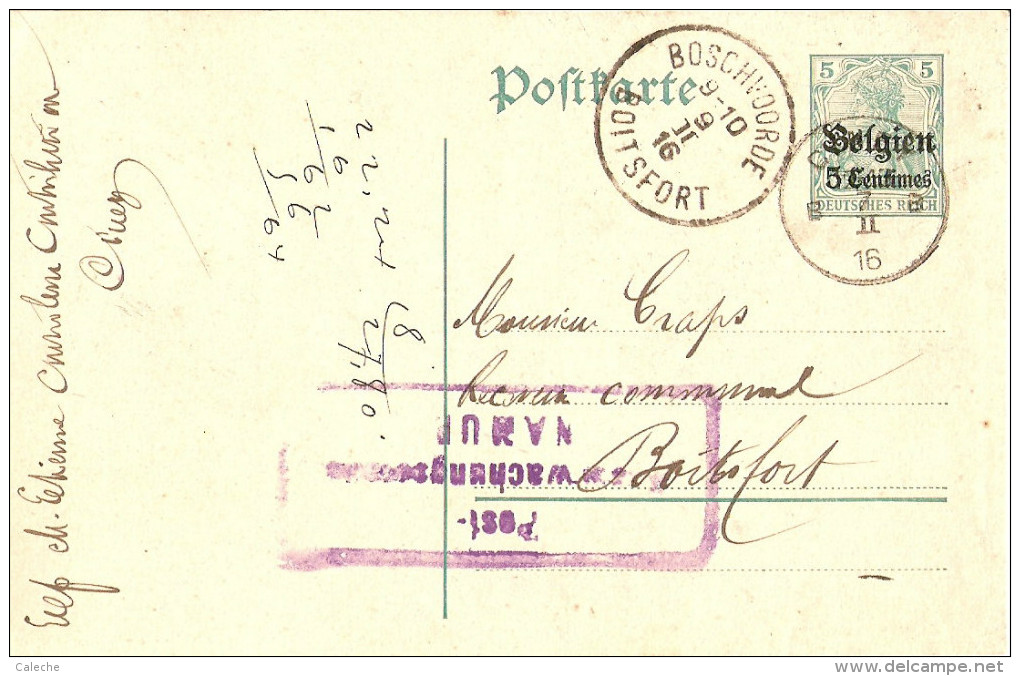 Entier Postal Ciney 1916 - Censure Rectangulaire Namur - OC1/25 General Government