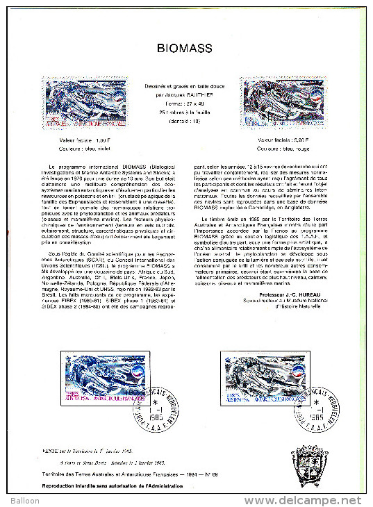 TAAF - FDC Sur Document 1985 - YT Poste N°113 Et 114 - BIOMASS - 01.01.1985 KERGUELEN - FDC