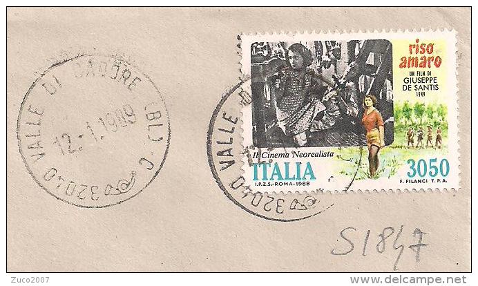 CINEMA, RISO AMARO,L.3050,S 1847, IN TARIFFA LETTERA ESPRESSO,POSTE VALLE DI CADORE, BELLUNO, TEMATICA COMUNI D'ITALIA - 1981-90: Marcophilia