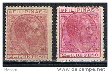 Sellos 2 Cts Peso, FILIPINAS Colonia Española, Num 57-57a * - Philippines