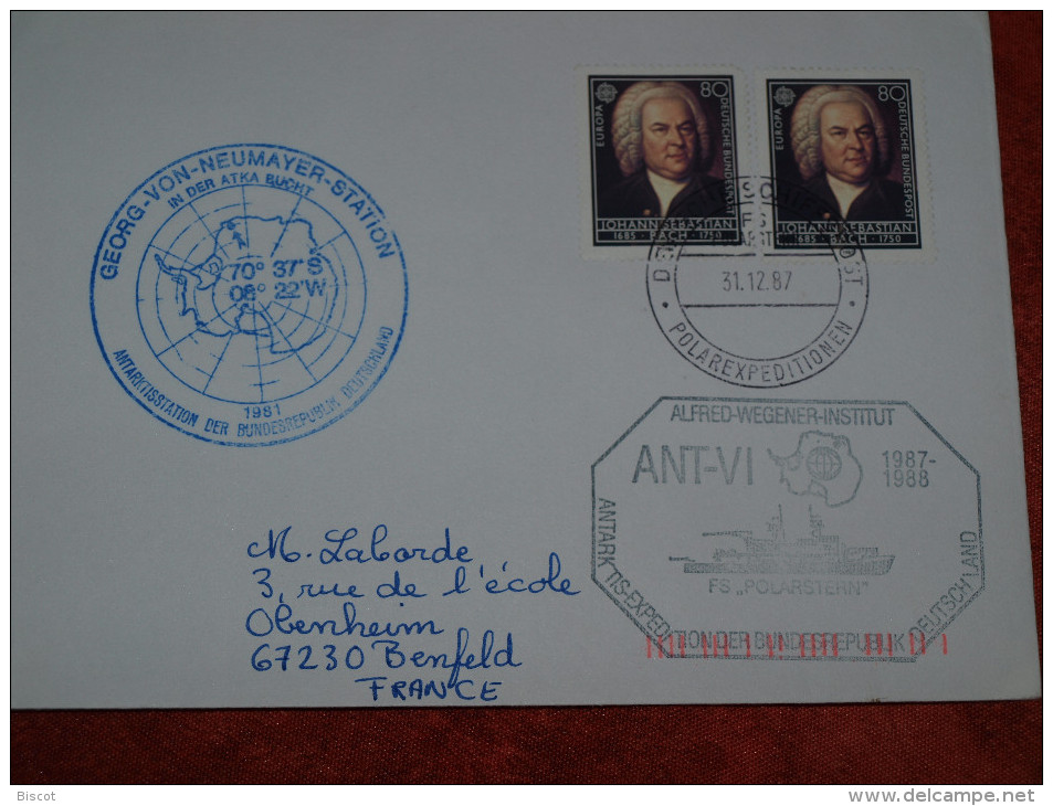 Allemagne  Base Neumayer Cachet Postal Du POLARSTERN 31   12  1987 Enveloppe Ayant Voyagé - Bases Antarctiques