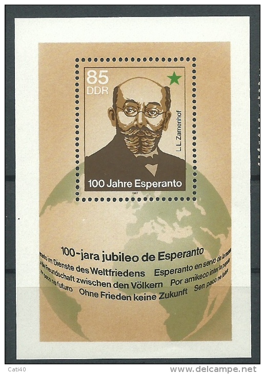 ESPERANTO - GERMANIA ORIENTALE DDR Ludwik Lejzer Zamenhof - 100 JARA JUBILEO DE ESPERANTO - FOGLIETTO BB - Esperanto