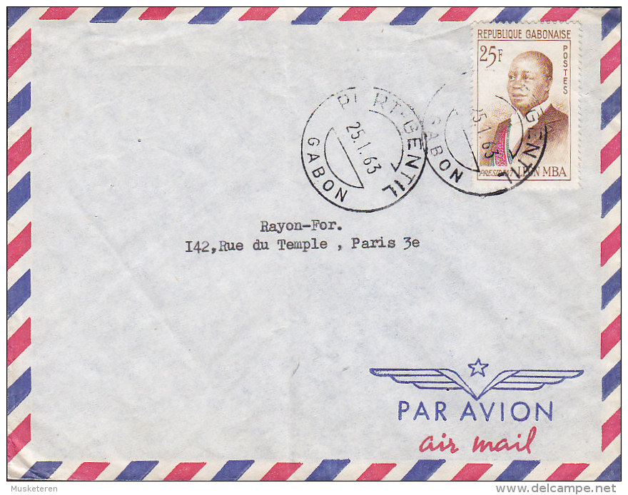 Gabon Par Avion Air Mail PORT - GENTIL 1963 Cover Lettre PARIS France 25 Fr. Jeune President Leon Mba - Gabón (1960-...)