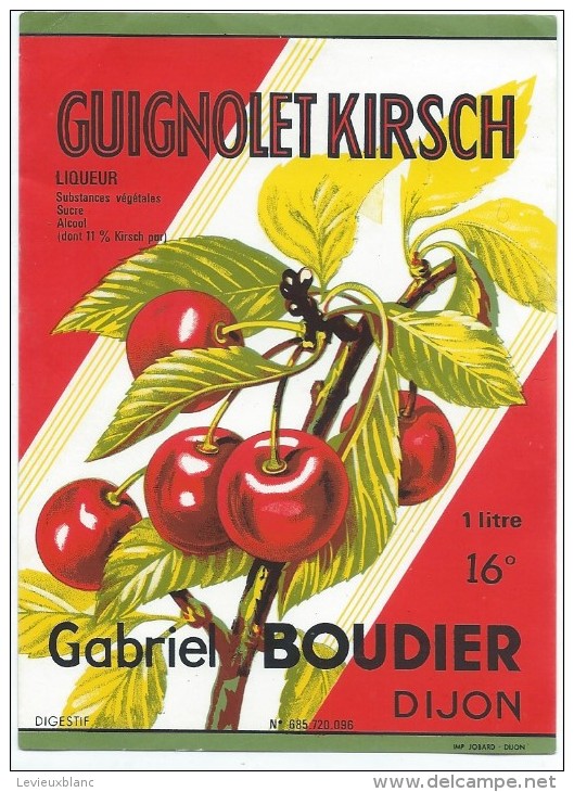 Vins Et Spiritueux/ Belle étiquette/Guignolet Kirsck/Gabriel BOUDIER/Dijon/Jobard/Vers 1950-1960 ETIQ27 - Other & Unclassified