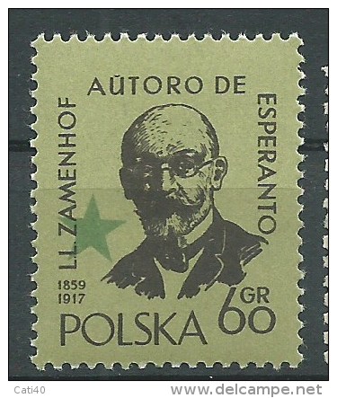 ESPERANTO - POLONIA 1959 - Ludwik Lejzer Zamenhof  JUBILEO  - 60 Gr - Esperanto