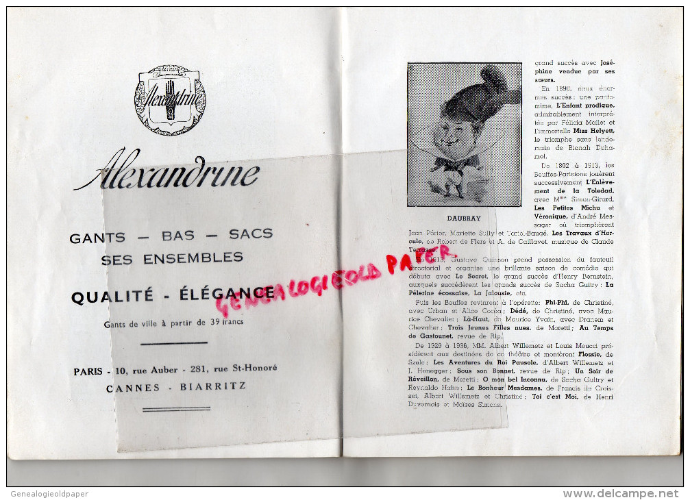 75 - PARIS - PROGRAMME THEATRE BOUFFES PARISIENS- OFFENBACH- TROIS VALSES-1936-1937- MARCHAND-WILLEMETZ-STRAUS-PRINTEMPS - Programmes