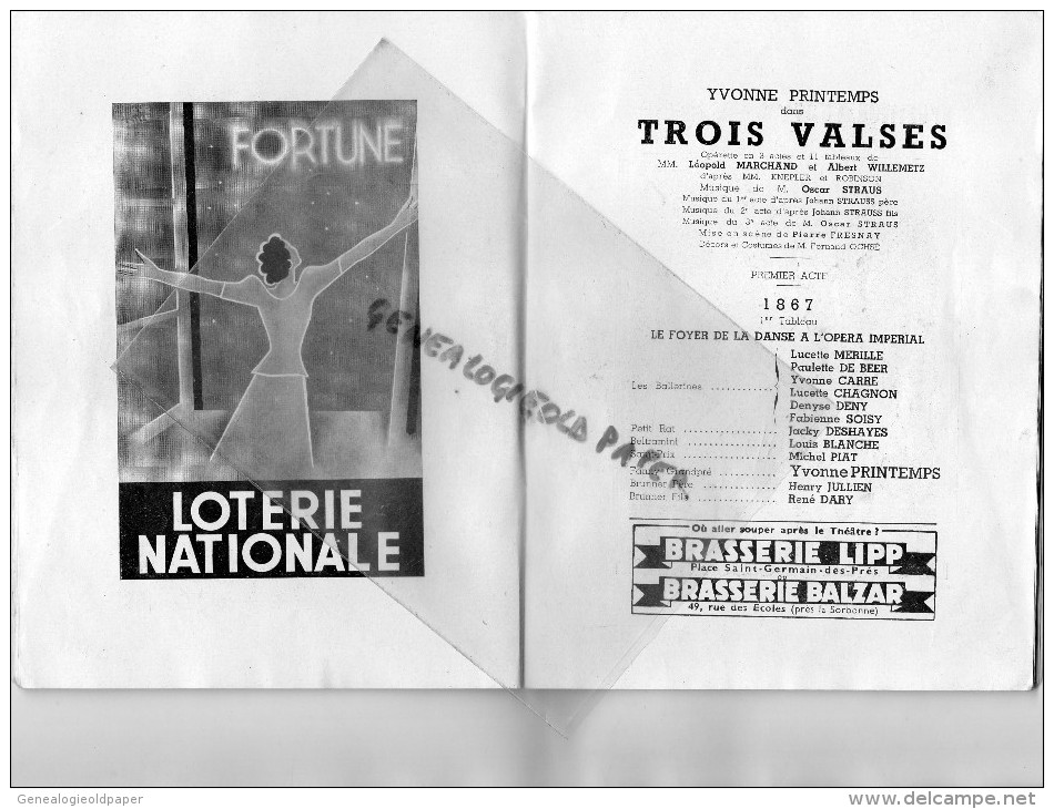 75 - PARIS - PROGRAMME THEATRE BOUFFES PARISIENS- OFFENBACH- TROIS VALSES-1936-1937- MARCHAND-WILLEMETZ-STRAUS-PRINTEMPS