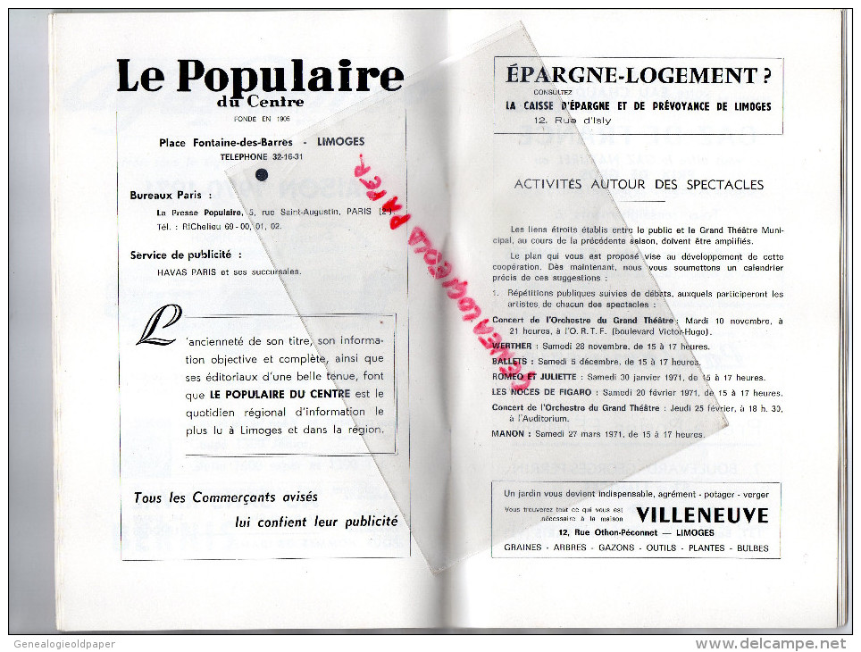 87 - LIMOGES - PROGRAMME GRAND THEATRE - 70-71- HIRSCH- VIENNE CHANTE ET DANSE-MARCEL MERKES-PAULETTE MERVAL-PERIGUEUX