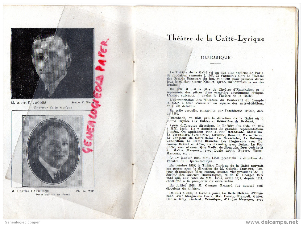 75 - PARIS - PROGRAMME THEATRE GAITE LYRIQUE-SQUARE ARTS METIERS- 1932-33- LE PAYS DU SOURIRE-LEHAR-MAUPREY-MARIETTI- - Programmes