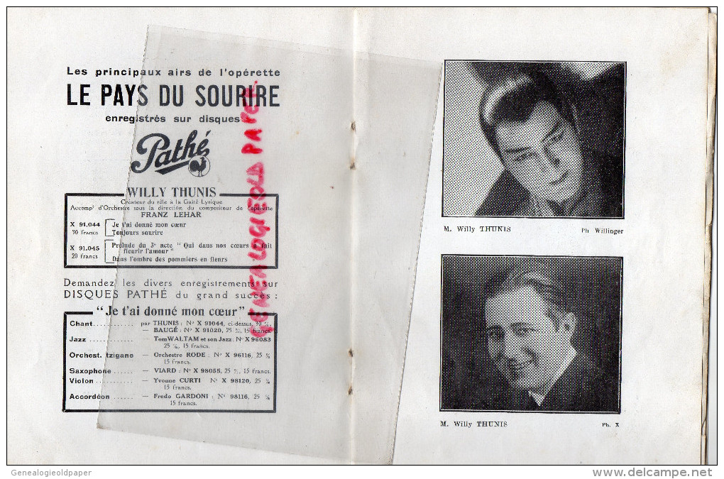 75 - PARIS - PROGRAMME THEATRE GAITE LYRIQUE-SQUARE ARTS METIERS- 1932-33- LE PAYS DU SOURIRE-LEHAR-MAUPREY-MARIETTI-