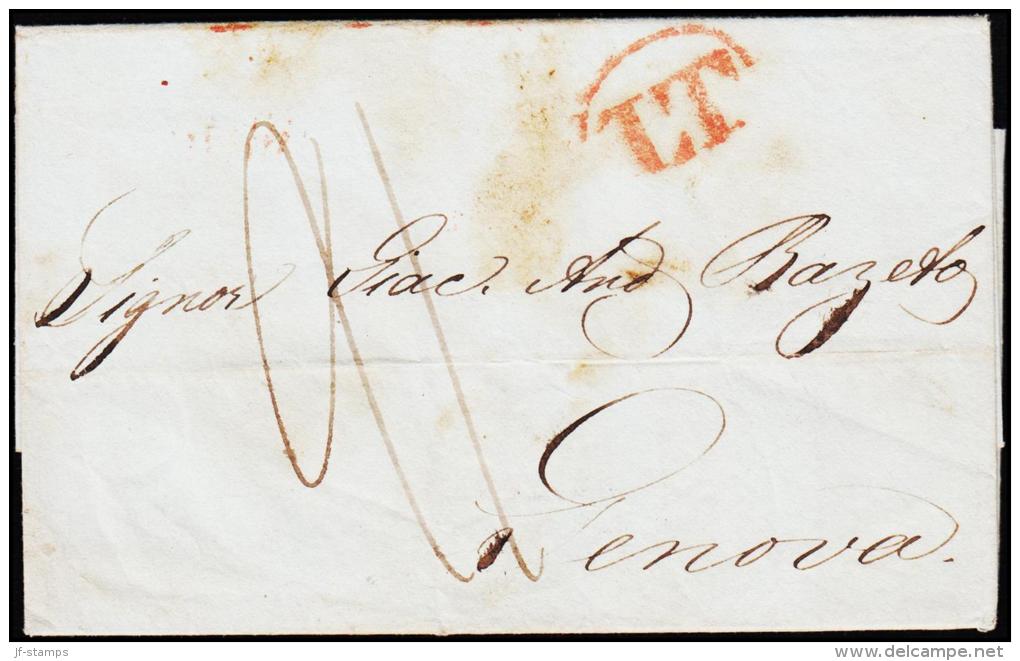 1843. ODESSA 13 OCT 1843. To Genova, Italien. Portostempel 10 CEN. + LT. Scarce Cover. (Michel: ) - JF190464 - ...-1857 Voorfilatelie