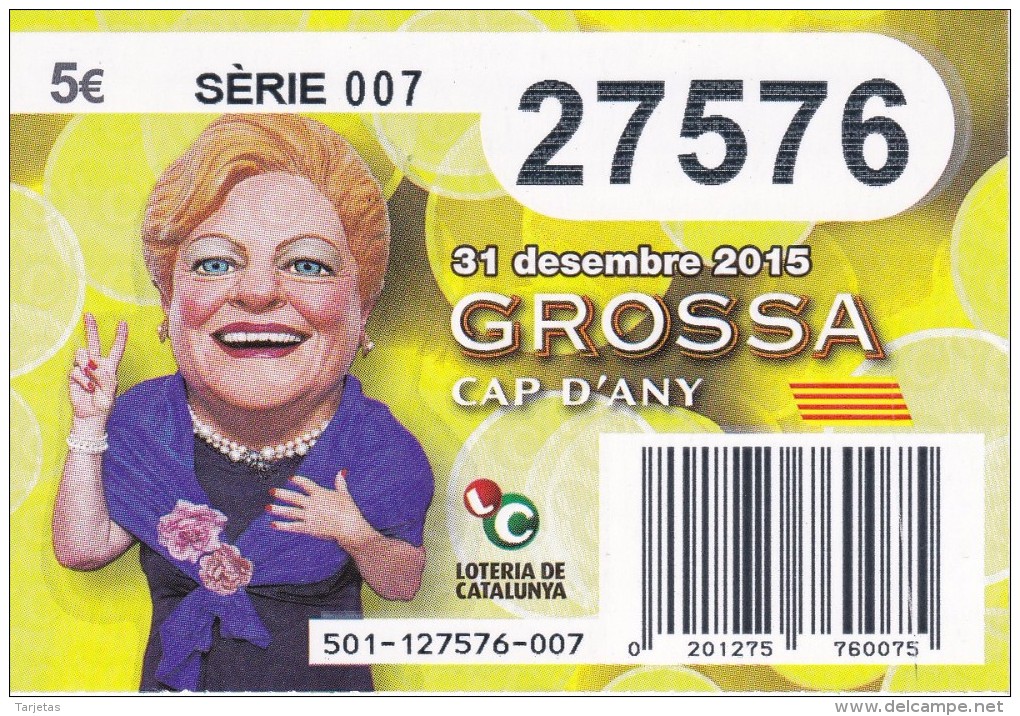 NÚMERO DE LOTERIA DE LA GROSSA DE CAP D´ANY DEL AÑO 2015 (LOTO) AMARILLO - Billetes De Lotería