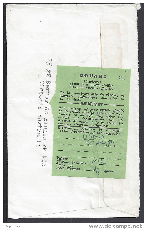 AUSTRALIE - 1957 -  ENVELOPPE DE MELBOURNE A DESTINATION DE TROYES - FR - CONTROLE DE LA DOUANE AU VERSO - - Storia Postale