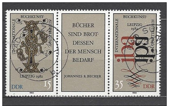 DDR - Mi-Nr. Dreierstreifen 2697 - 2698 Buchkunstausstellung Leipzig Gestempelt (1) - Zusammendrucke