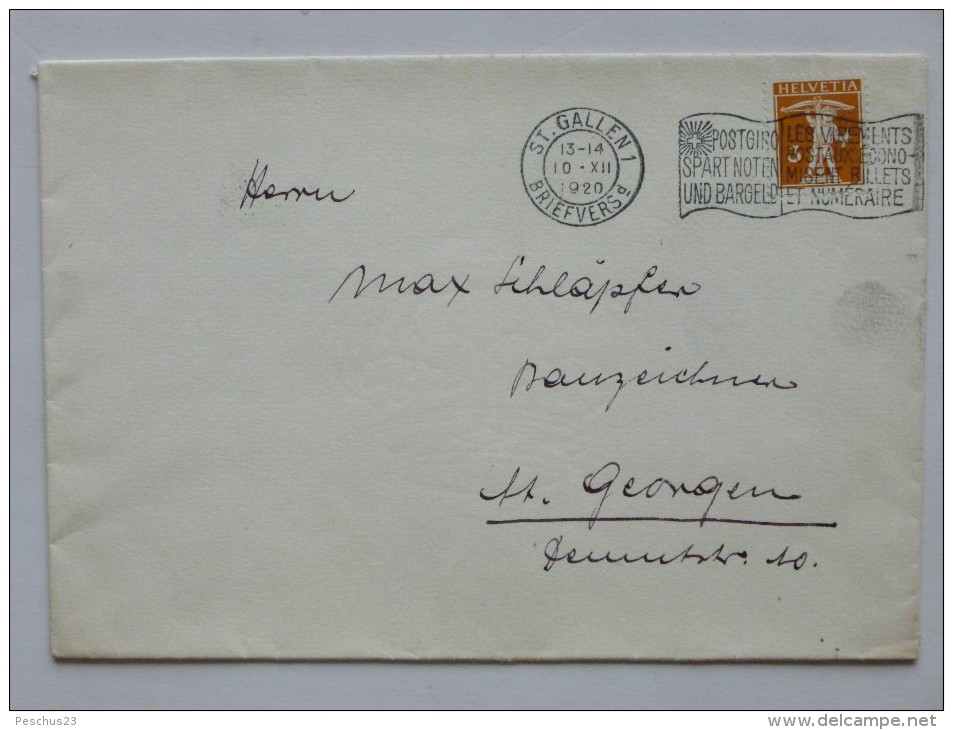 SUISSE / SCHWEIZ / SVIZZERA / SWITZERLAND // 1920, Lettre - Brief, 3Rp Tellknabe,  ST.GALLEN => ST.GEORGEN / Werbeflagge - Storia Postale