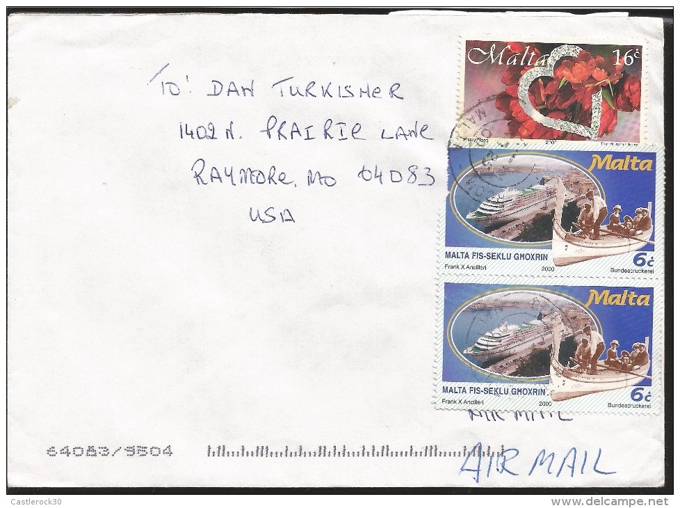 E)2000 MALTA, AIR MAIL, CRUISE AND BOATS, CIRCULATED COVER TO USA, XF - Malta