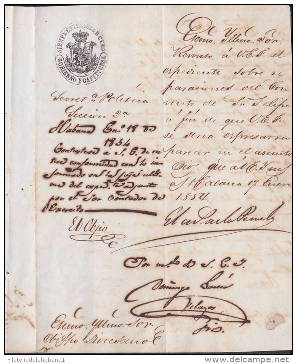 BE509 CUBA SPAIN ESPAÑA 1854 CAPTAIN GENERAL SIGNED JUAN G. PEZUELA - Other & Unclassified