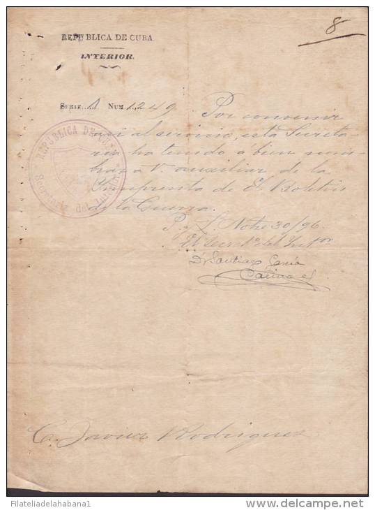 BE511 CUBA SPAIN ESPAÑA 1896 MAMBI SIGNED DOC CORONEL SANTIAGO G. CAÑIZARES - Other & Unclassified