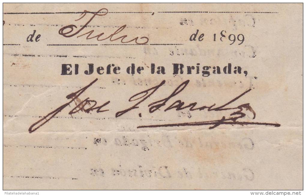 BE525 CUBA SPAIN ESPAÑA 1899 MAMBI SIGNED DOC GENERAL JOAQUIN SANCHEZ VALDIVIA - Other & Unclassified