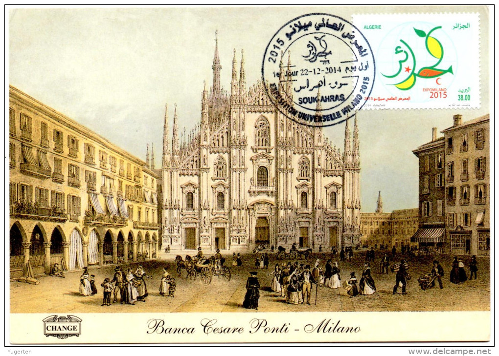 Philatelic Card - Expo Milano 2015 - Milan - Algerian Stamp YT 1704 Cathedrals Churchs Kathedralen Catedrales Iglesias - 2015 – Milan (Italie)