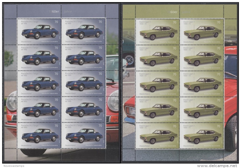 !a! GERMANY 2016 Mi. 3201-3202 MNH SET Of 2 SHEETS(each 10) - Classic German Cars - 2011-2020