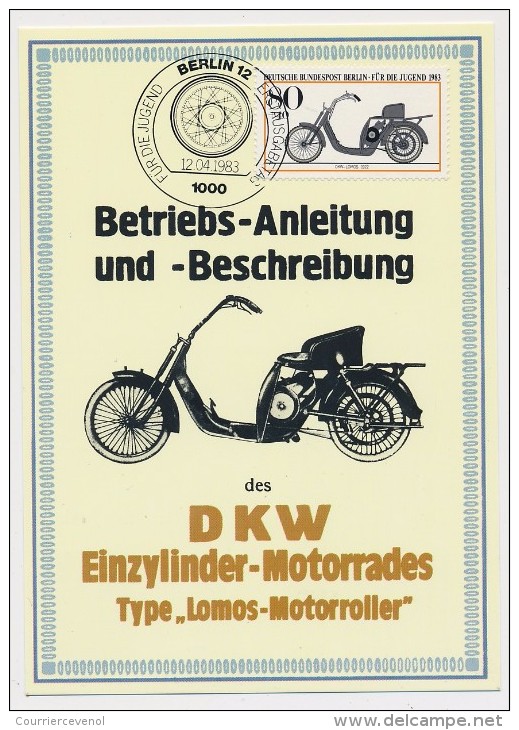 ALLEMAGNE BERLIN - 4 Cartes Maximum "Für die Jugend 1983" - Motocyclettes anciennes - SUP