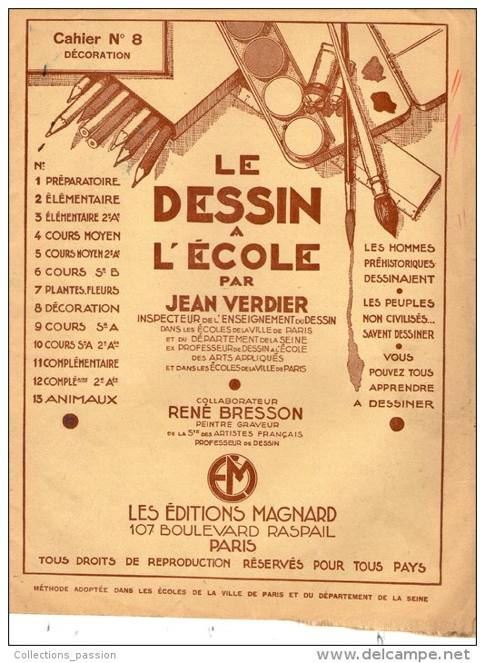 LE DESSIN A L´ECOLE Par J. Verdier , N° 8, DECORATION , 16 Pages , 1939 ,   Frais Fr :1.95€ - 12-18 Years Old