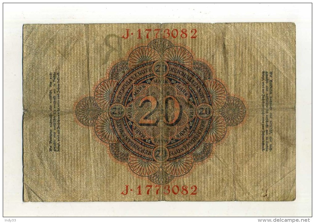 - ALLEMAGNE EMPIRE . BILLET 20 M. 1910 . - 20 Mark