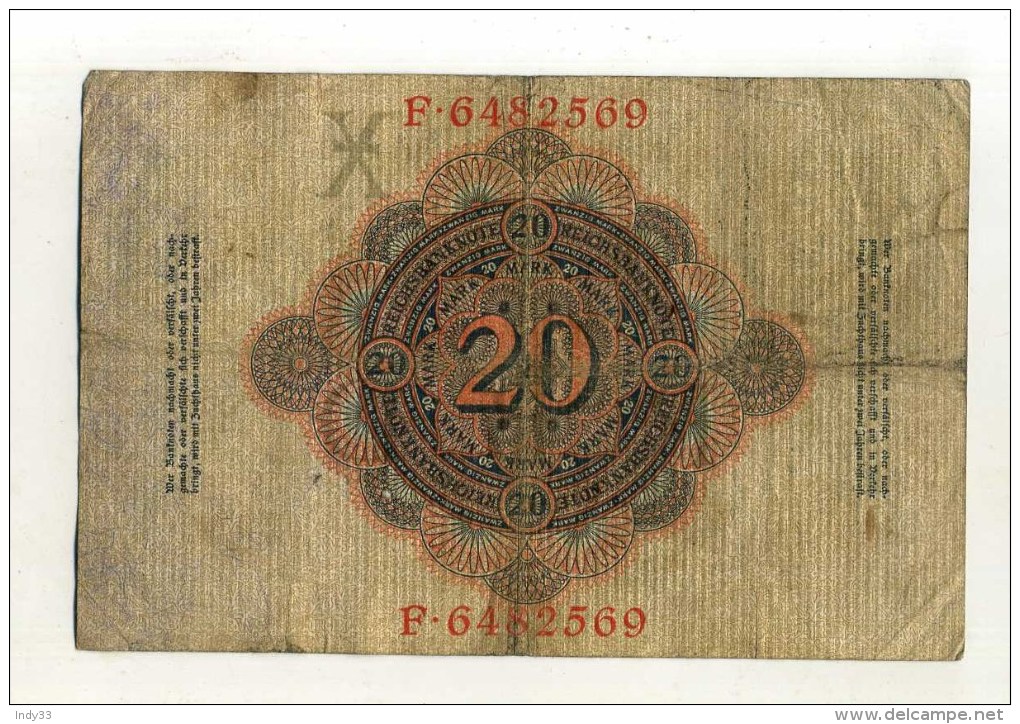 - ALLEMAGNE EMPIRE . BILLET 20 M. 1910 . - 20 Mark