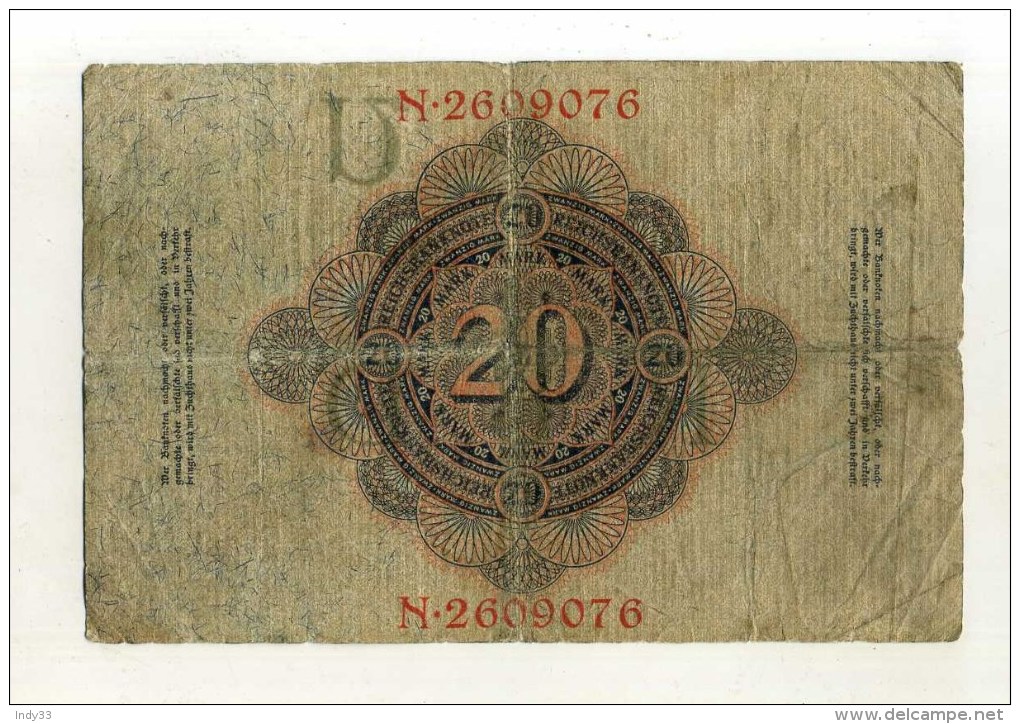 - ALLEMAGNE EMPIRE . BILLET 20 M. 1914 . - 20 Mark