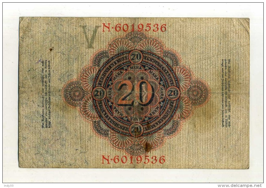 - ALLEMAGNE EMPIRE . BILLET 20 M. 1914 . - 20 Mark