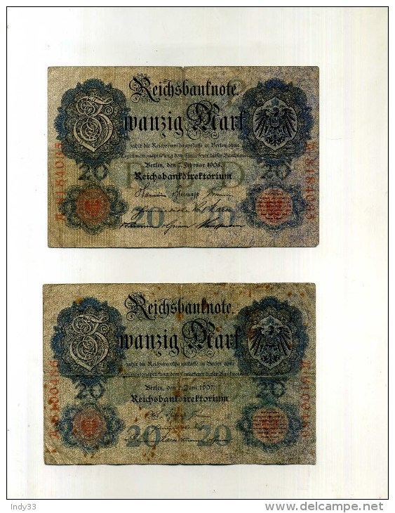 - ALLEMAGNE EMPIRE . LOT DE 2 BILLETS  20 M. 1907/08 . - 20 Mark