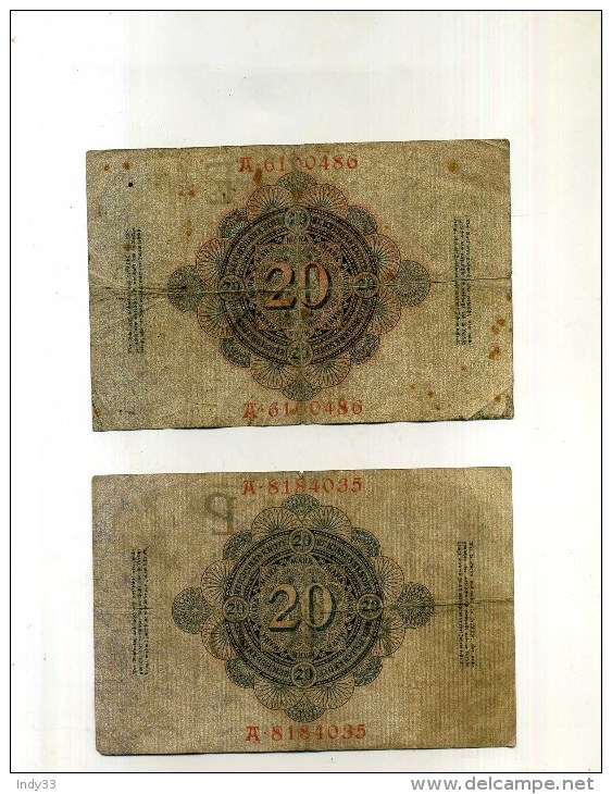 - ALLEMAGNE EMPIRE . LOT DE 2 BILLETS  20 M. 1907/08 . - 20 Mark