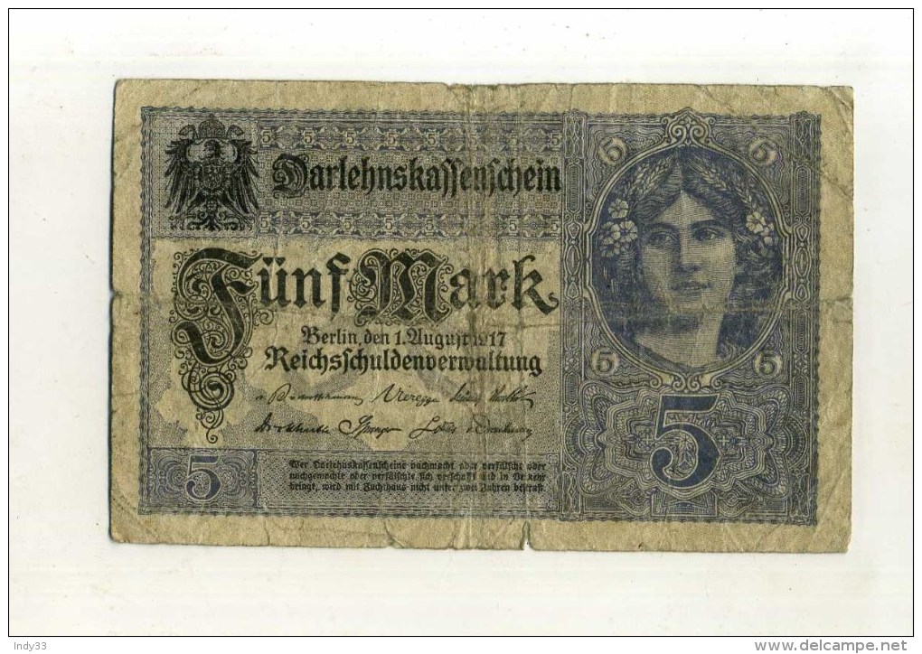 - ALLEMAGNE EMPIRE . BILLET 5 M. 1917 . - 5 Mark