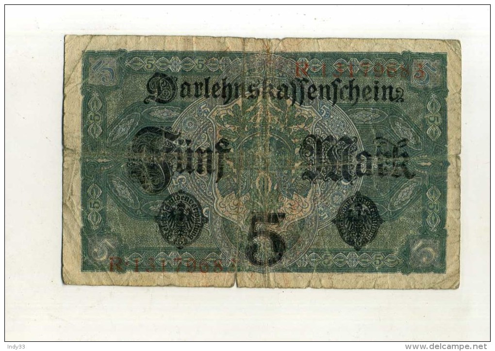 - ALLEMAGNE EMPIRE . BILLET 5 M. 1917 . - 5 Mark