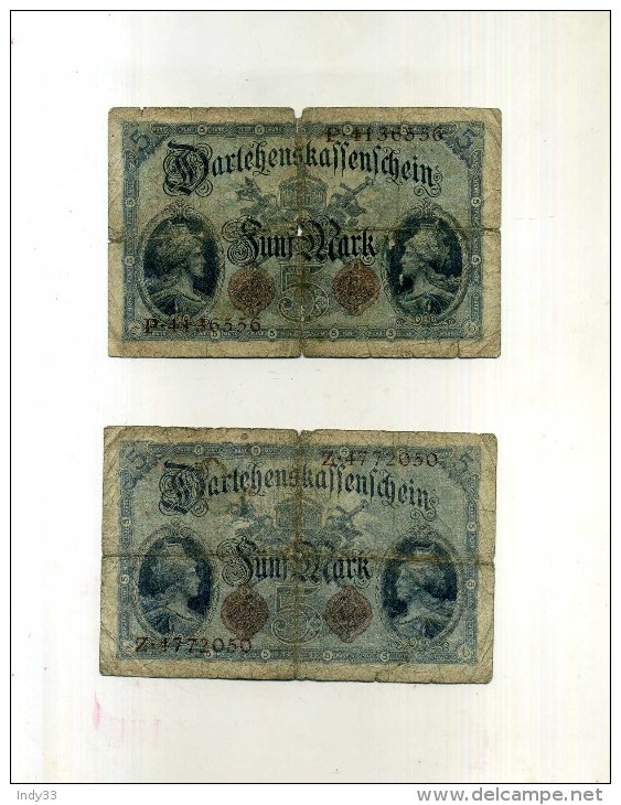 -ALLEMAGNE EMPIRE . LOT DE 2 BILLETS  5 M. 1914 - 5 Mark