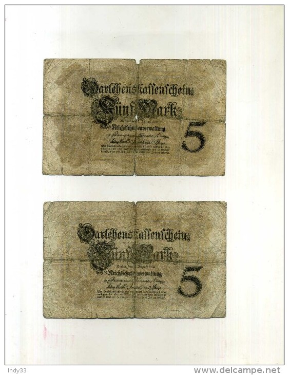 -ALLEMAGNE EMPIRE . LOT DE 2 BILLETS  5 M. 1914 - 5 Mark