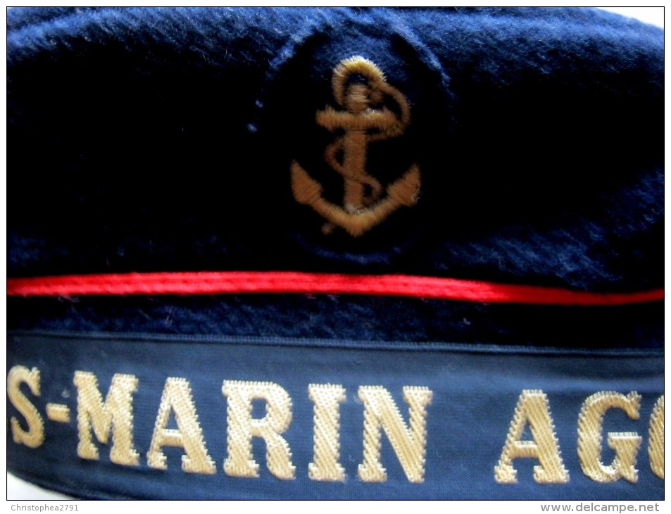 RARE ANCIEN BACHI MARINE FRANCAISE SOUS MARIN AGOSTA COMPLET TAILLE 57 / 58 TRES BON ETAT - Cascos