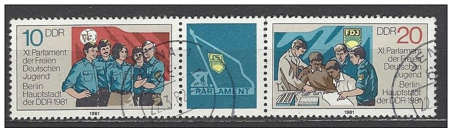 DDR - Mi-Nr. 2609 / ZF / 2610 WZd 494 Parlament Der FDJ Gestempelt (3) - Se-Tenant