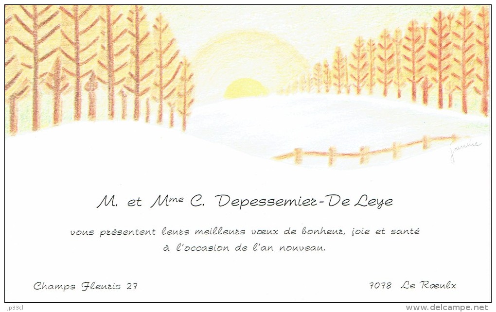 Ancienne Carte De Visite De M. Et Mme C. Depessemier De Leye, Champs Fleuris, Le Roeulx (vers 1980) - Cartes De Visite