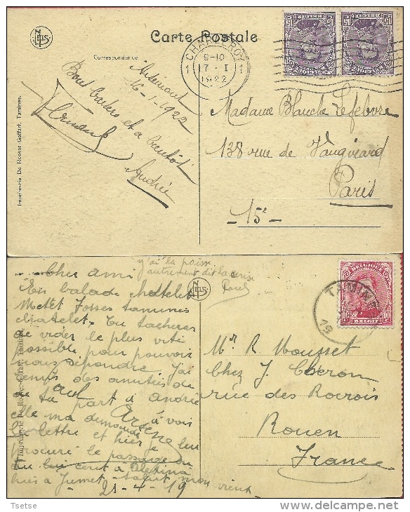 Tamines - La Rue De La Station , Avant Et Après Destructions De 1914 - 2 Cartes Postales ( Voir Verso ) - Sambreville