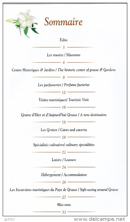 Ancien Guide Touristique Grasse Capitale Mondiale Des Parfums (2000) 36 Pages (voir Scan Du Sommaire) - Toeristische Brochures