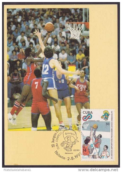 TMA-31 CUBA 1991. TARJETA MAXIMA JUEGOS PANAMERICANOS. BALONCESTO BASKETBALL. - Cartes-maximum