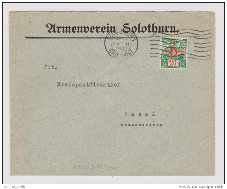 Heimat SO Solothurn 1932-11-28 Brief Portofreiheit Gr#538 Armenverein - Vrijstelling Van Portkosten