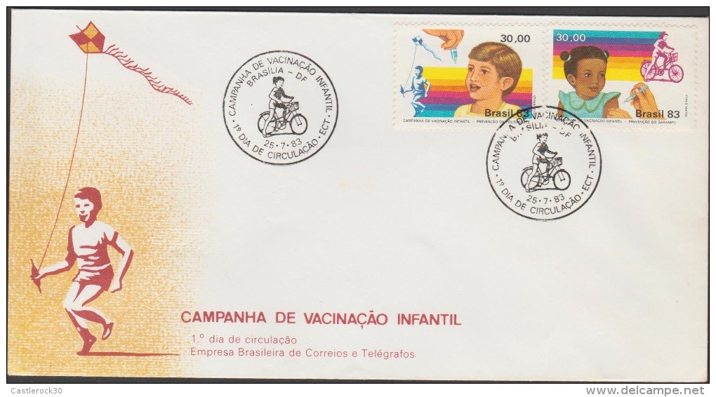 O) 1980 BRAZIL, CHILD VACCINATION, KITE - BICYCLE, FDC XF - FDC