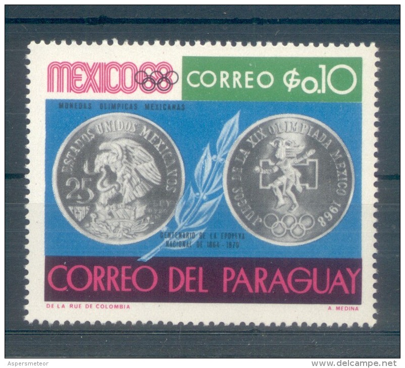 OLIMPIADAS OLYMPICS MEXICO MEJICO 1968 MONEDAS OLIMPICAS MEXICANAS MNH TBE PARAGUAY - Sommer 1968: Mexico