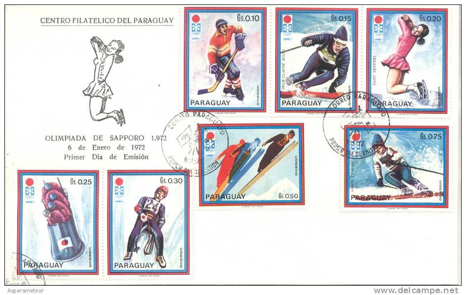 OLIMPIADA DE SAPPORO 1972 FDC ENERO DE 1972 PARAGUAY SOBRE RARE OLYMPICS - Winter 1972: Sapporo