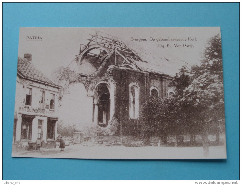 De Gebombardeerde Kerk Evergem ( REPRO Copie / Copy ) - Anno 19?? ( Zie Foto Voor Details ) !! - Evergem